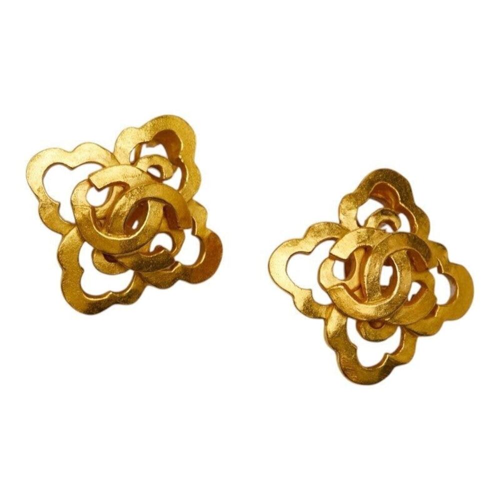 Chanel CC Logo Plated Earrings Gold